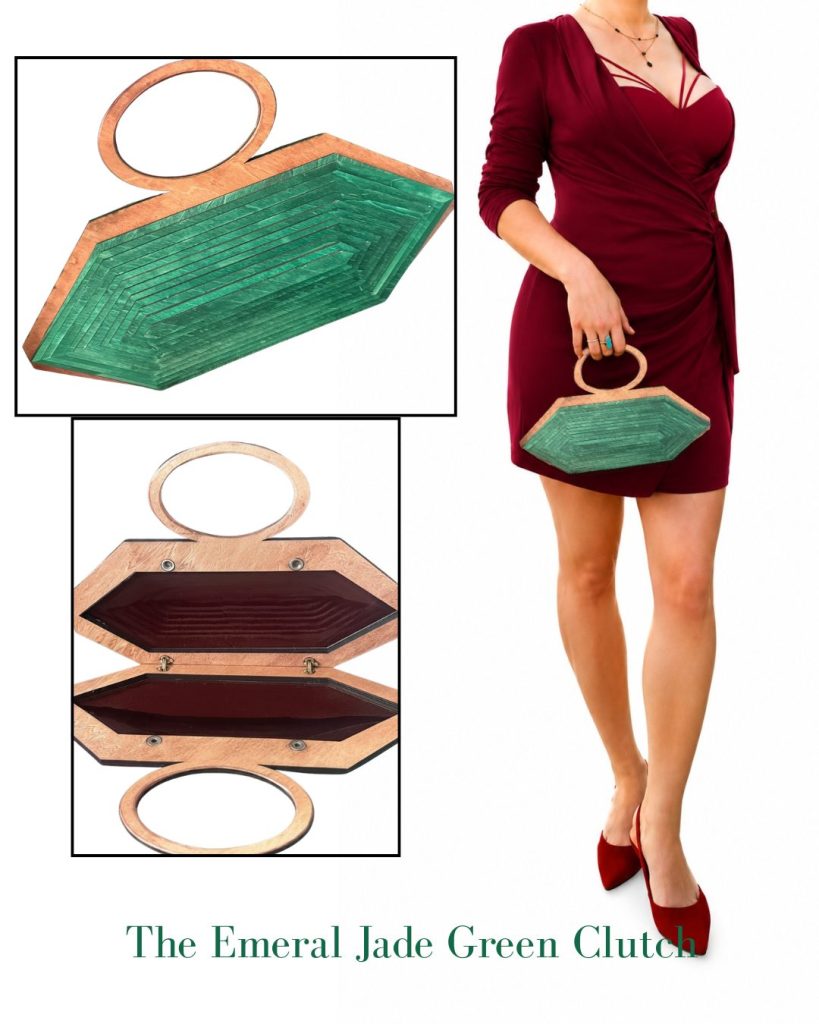 Wooden Clutch- "Emerald Jade Green"
