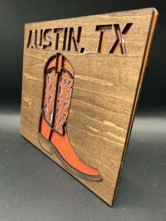 Austin Cowboy Boot Layered Wood & Paper Art