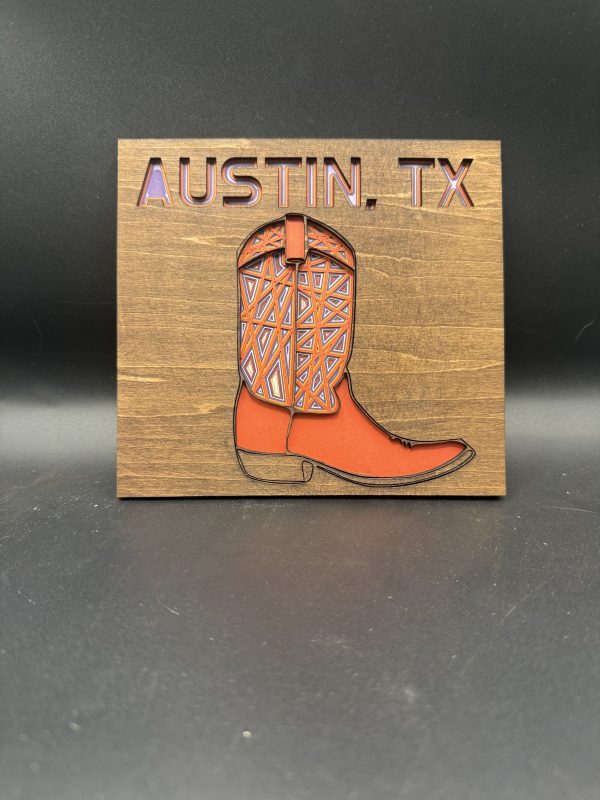 Austin Cowboy Boot Layered Wood & Paper Art