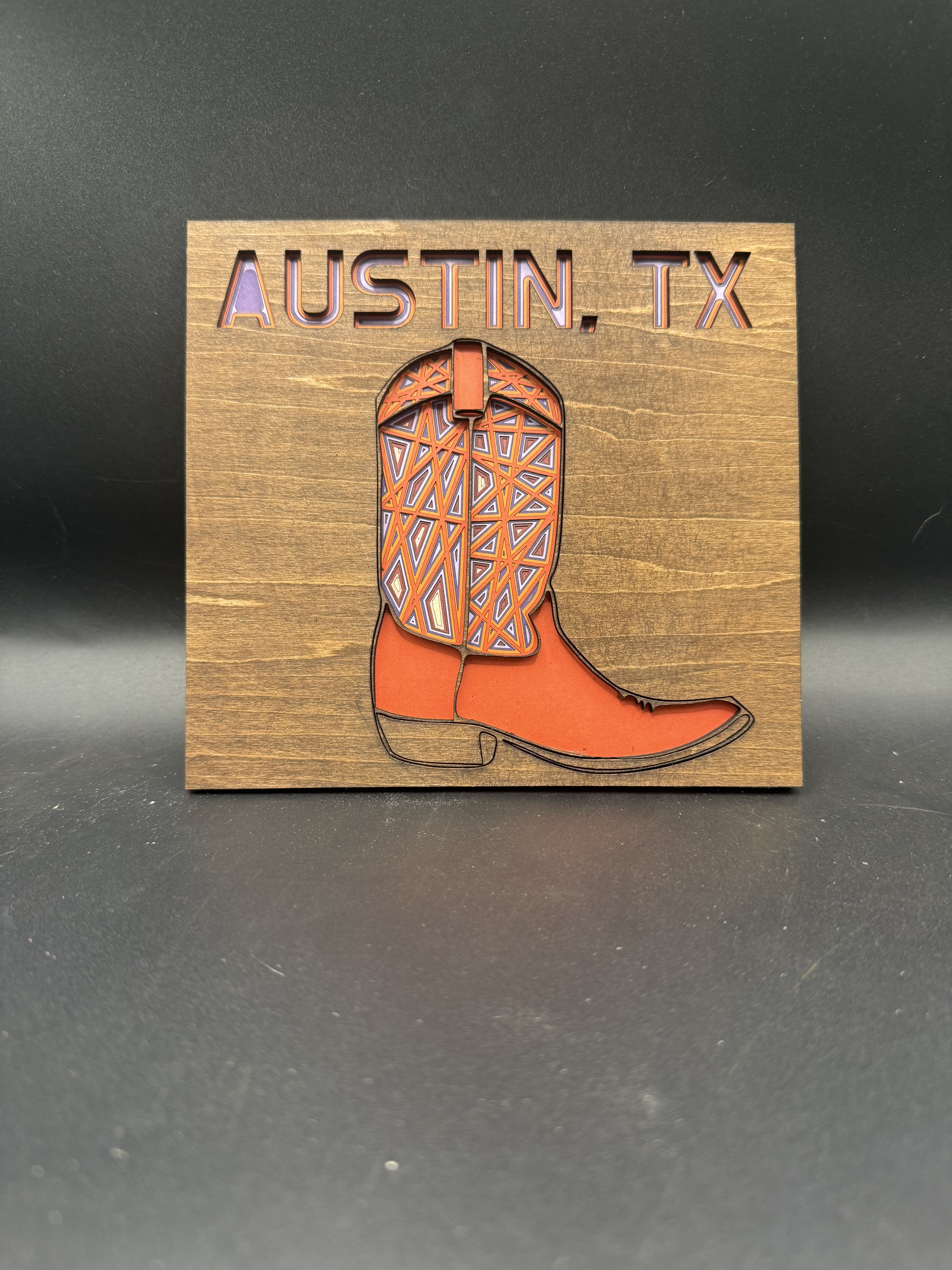 Austin Cowboy Boot Layered Wood & Paper Art - Image 1