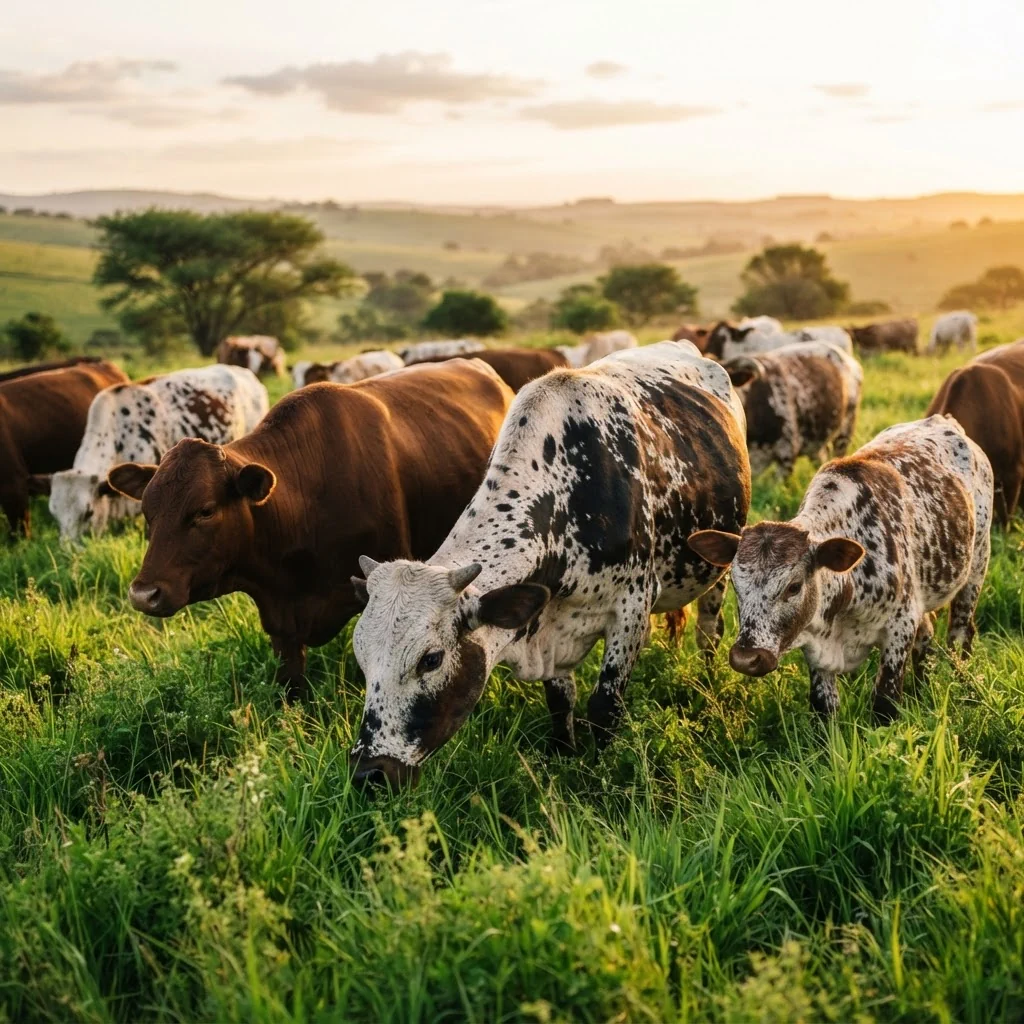 Cattle grazing in a green field