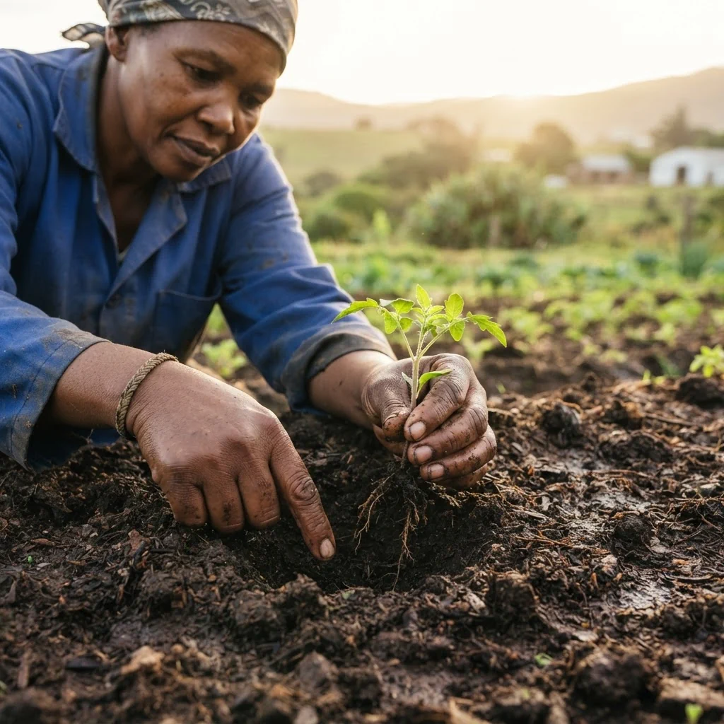 Woman planting a seedling