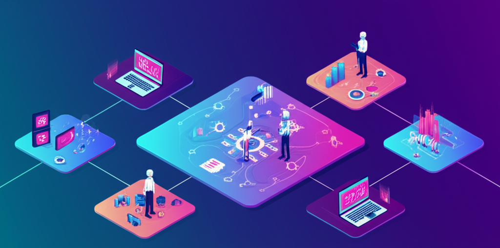 AI agents working autonomously across different business departments and workflows