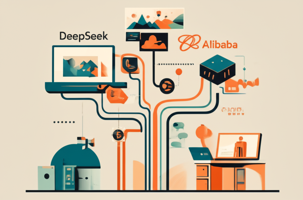 Visualization of China's AI ecosystem with multimodal models from DeepSeek, ByteDance, and Alibaba