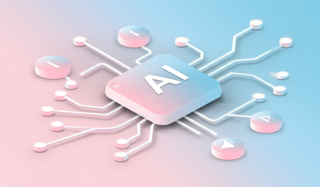 Abstract AI reasoning visualization with neural network patterns, modern tech illustration showing data synthesis and problem-solving
