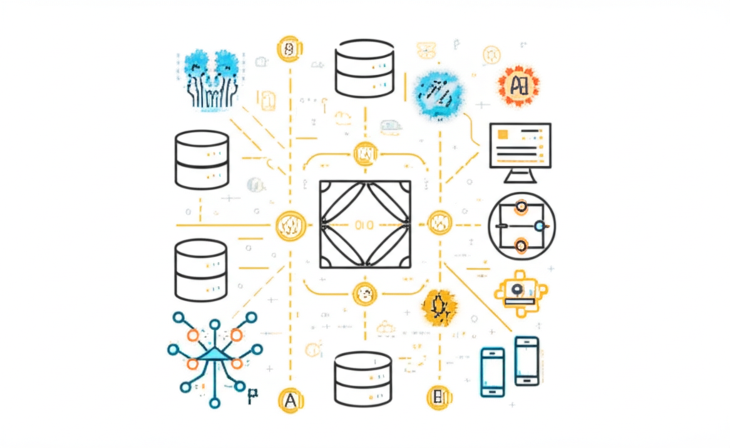 Data transformation pipeline showing semantic understanding layer between raw enterprise data and AI systems