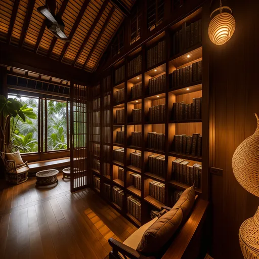Balinese Library design - AI generated interior design visualization