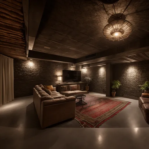 Bohemian Basement design - AI generated interior design visualization