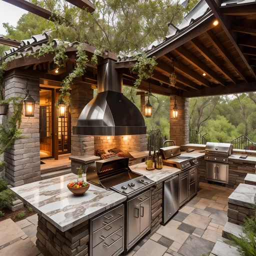 Bohemian Outdoor Kitchen design - AI generated interior design visualization