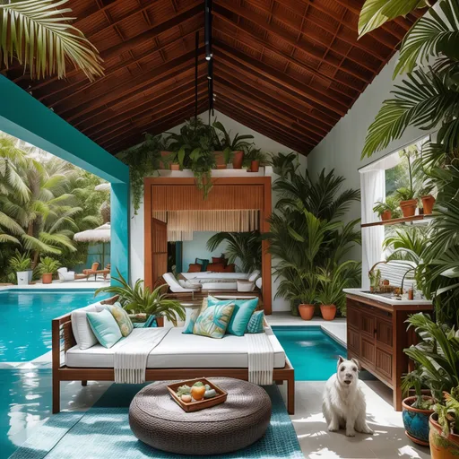 Bohemian Pool House design - AI generated interior design visualization