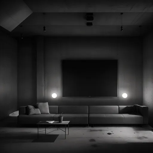 Brutalist Home Theater design - AI generated interior design visualization