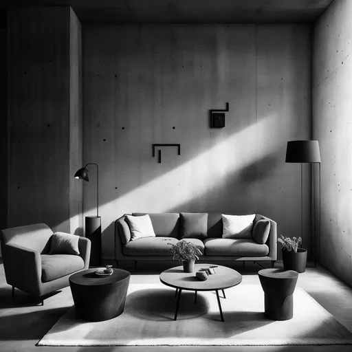 Brutalist Living Room design - AI generated interior design visualization