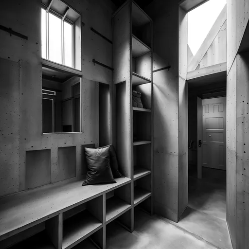 Brutalist Mudroom design - AI generated interior design visualization