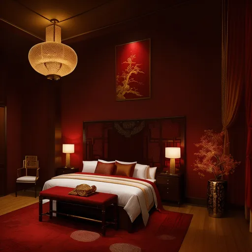 Chinese Guest Room design - AI generated interior design visualization