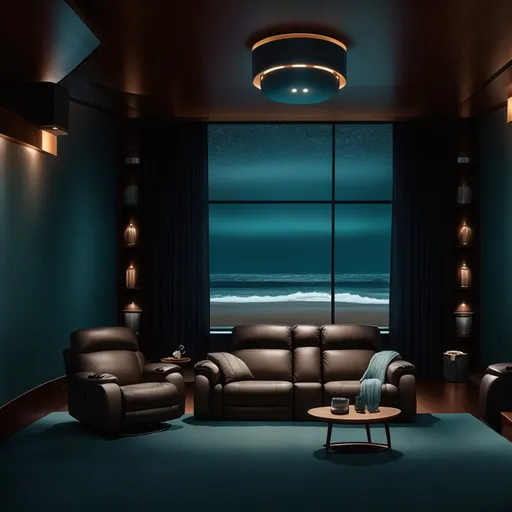 Coastal Home Theater design - AI generated interior design visualization