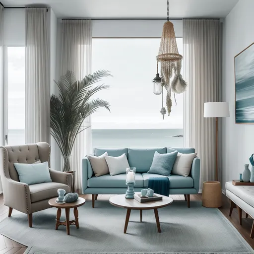 Coastal Living Room design - AI generated interior design visualization