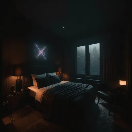 Cyberpunk Bedroom design - AI generated interior design visualization