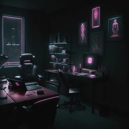 Cyberpunk Home Office design - AI generated interior design visualization