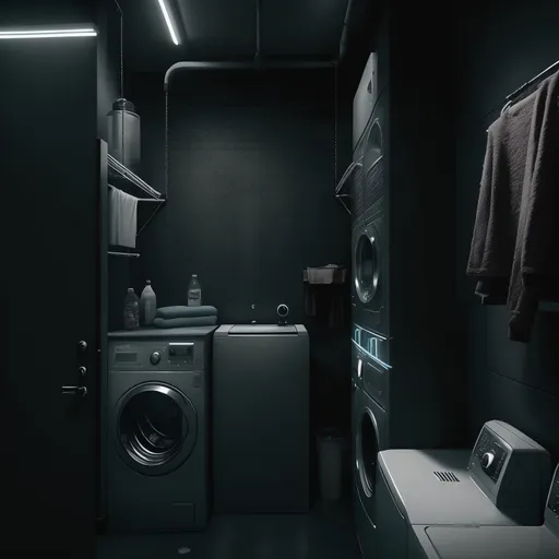 Cyberpunk Laundry Room design - AI generated interior design visualization