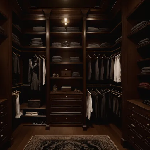 Dark Academia Walk-in Closet design - AI generated interior design visualization
