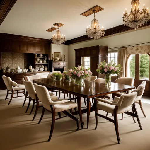 English Country Dining Room design - AI generated interior design visualization