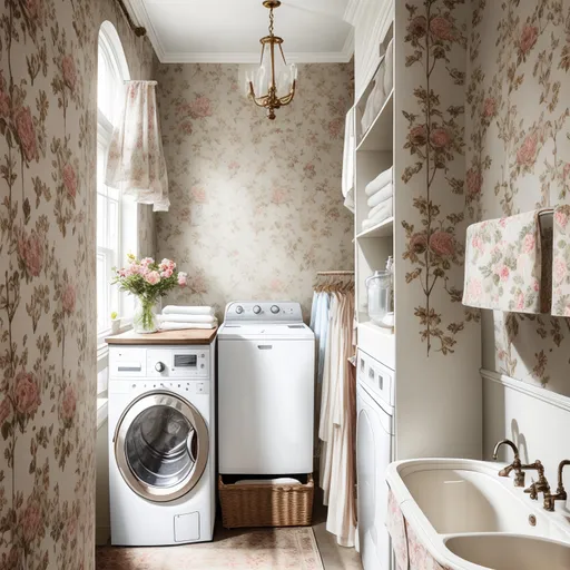 English Country Laundry Room design - AI generated interior design visualization