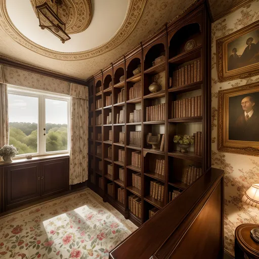 English Country Library design - AI generated interior design visualization