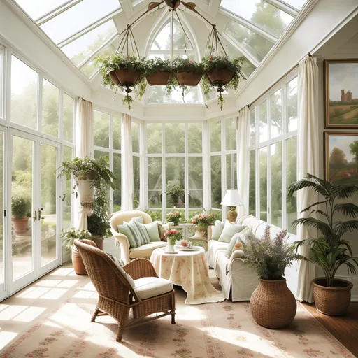 English Country Sunroom design - AI generated interior design visualization
