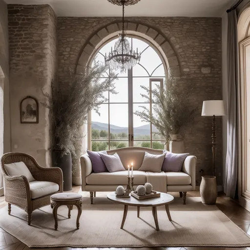 French Country Living Room design - AI generated interior design visualization