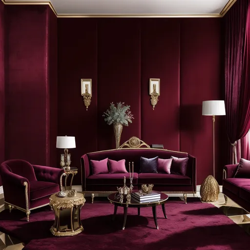 Hollywood Regency Living Room design - AI generated interior design visualization