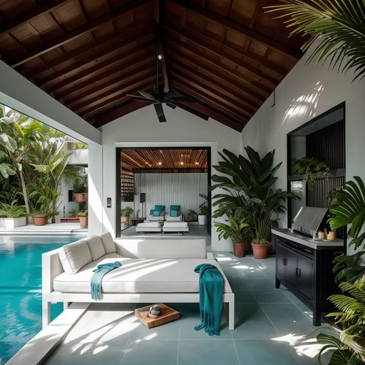 Industrial Pool House design - AI generated interior design visualization