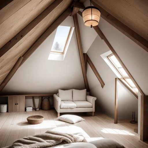 Japandi Attic design - AI generated interior design visualization