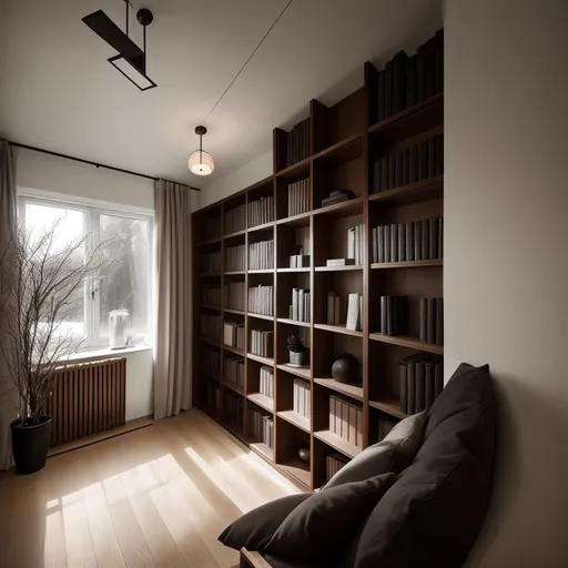 Japandi Library design - AI generated interior design visualization