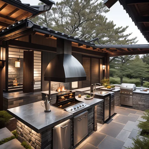 Japandi Outdoor Kitchen design - AI generated interior design visualization