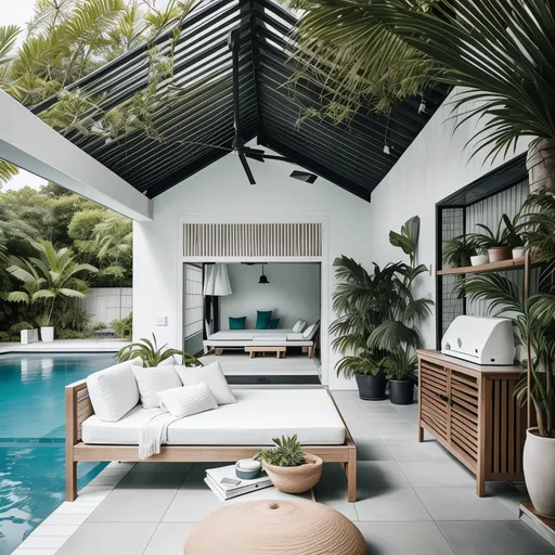 Japandi Pool House design - AI generated interior design visualization