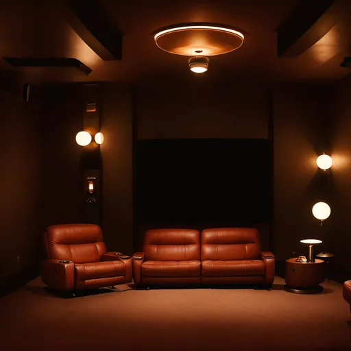 Mid-Century Modern Home Theater design - AI generated interior design visualization