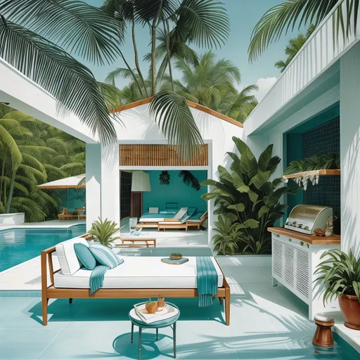 Mid-Century Modern Pool House design - AI generated interior design visualization