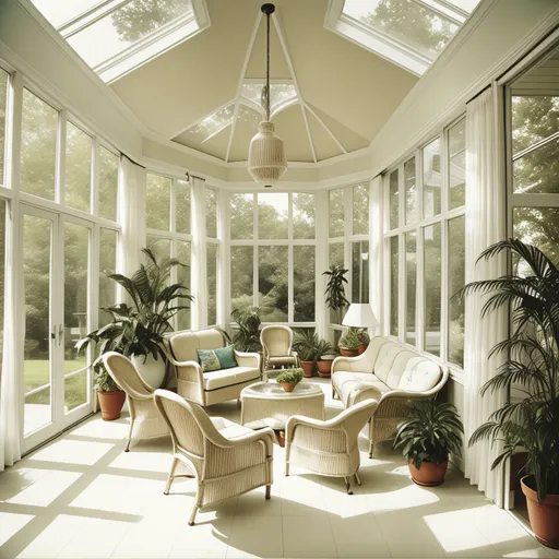 Mid-Century Modern Sunroom design - AI generated interior design visualization