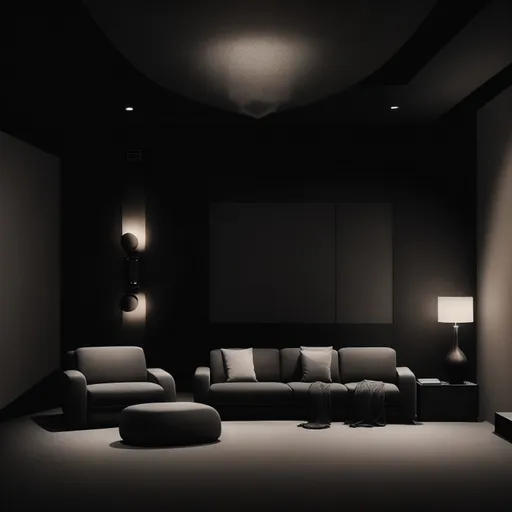 Minimalist Home Theater design - AI generated interior design visualization