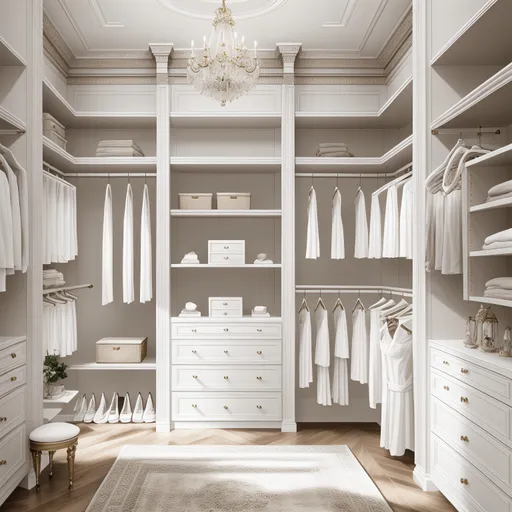 Neo-Classical Walk-in Closet design - AI generated interior design visualization