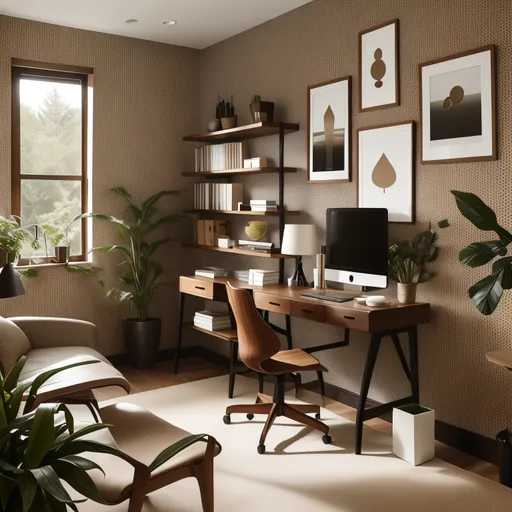 Organic Modern Home Office design - AI generated interior design visualization