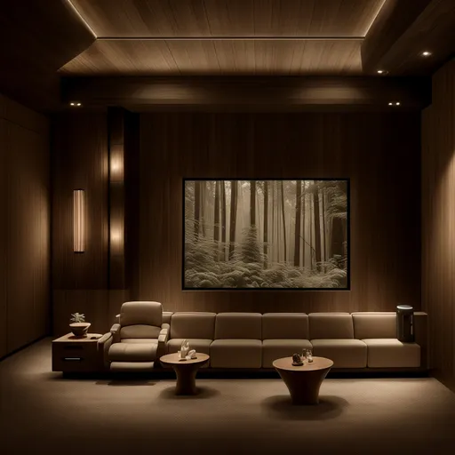 Organic Modern Home Theater design - AI generated interior design visualization