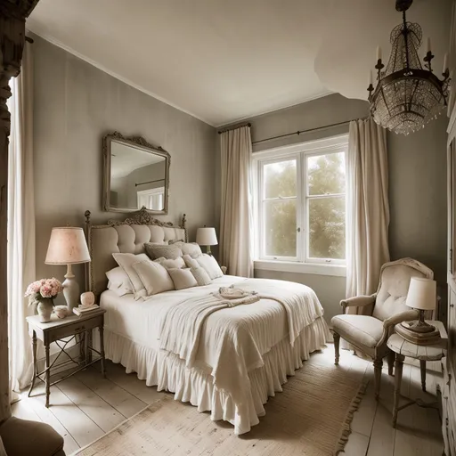 Shabby Chic Bedroom design - AI generated interior design visualization