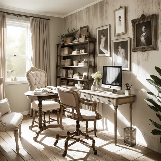 Shabby Chic Home Office design - AI generated interior design visualization
