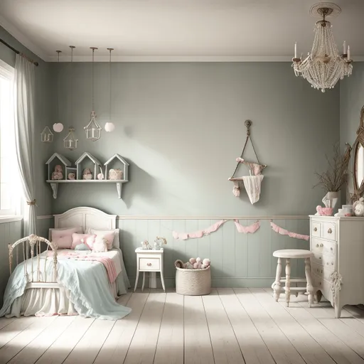 Shabby Chic Kids Room design - AI generated interior design visualization