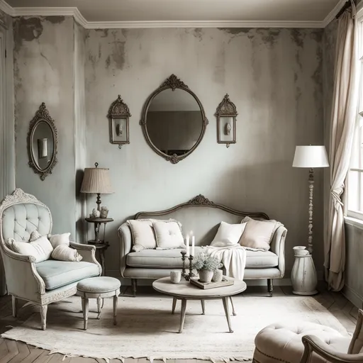 Shabby Chic Living Room design - AI generated interior design visualization