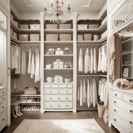 Shabby Chic Walk-in Closet design - AI generated interior design visualization