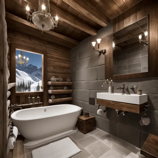 Ski Chalet Powder Room design - AI generated interior design visualization