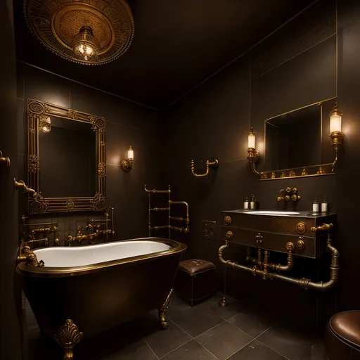 Steampunk Bathroom design - AI generated interior design visualization