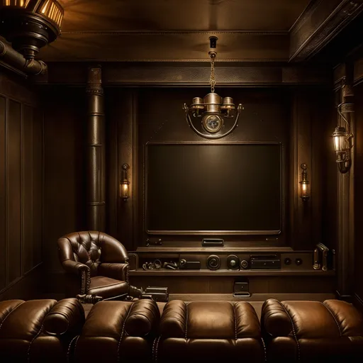 Steampunk Home Theater design - AI generated interior design visualization